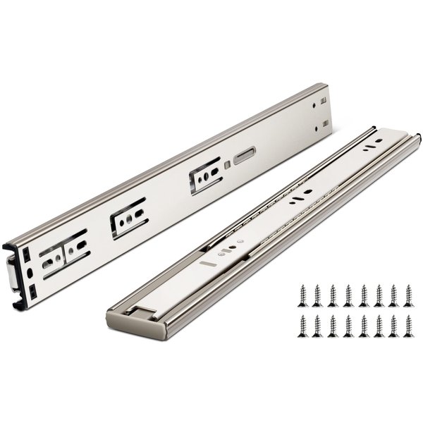 16 Inch Drawer Slides, Plusmart Soft Close Drawer Slide Glides Ball Bearing Full Extension Cabinet Slides, 3 Folds, 150LB, 1 Pair