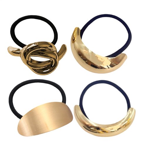 Metal Hair Ties for Women | 4pcs Geometric Hair Cuff Wrap | Alloy Women Ponytail Hair Tie Fashion Elastic Hair Bands Gold Head Wear Retro Headband for Hair, Metal Hair Bands for Women