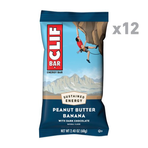 CLIF BARS - Energy Bars - Peanut Butter Banana with Dark Chocolate - Made with Organic Oats - Plant Based Food - Vegetarian - Kosher (2.4 Ounce Protein Bars, 12 Pack) Packaging May Vary