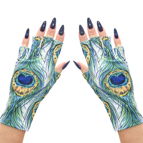 ManiGlovz - The ORIGINAL UPF 50+ UV Light Protective Nail Gloves | Gel Manicure Gloves and Anti UV Fingerless Gloves for Women | Can be Used as Sun Protection Gloves for Driving | Peacock