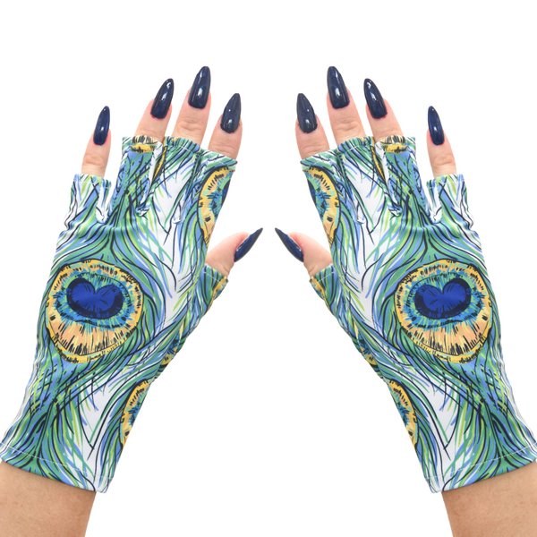 ManiGlovz - The ORIGINAL UPF 50+ UV Light Protective Nail Gloves | Gel Manicure Gloves and Anti UV Fingerless Gloves for Women | Can be Used as Sun Protection Gloves for Driving | Peacock