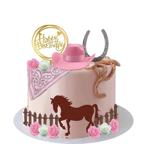 Cowgirl Cake Topper Horse Pink Western Theme Party Favors Supplies