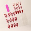 Christmas Press on Nails Almond Fake Nails Winter Red False Nails with Designs Snowflake Full Cover Acrylic Stick on Nails Glossy Glue on Nails Xmas Artificial Nails For Women Girls Manicure 24Pcs