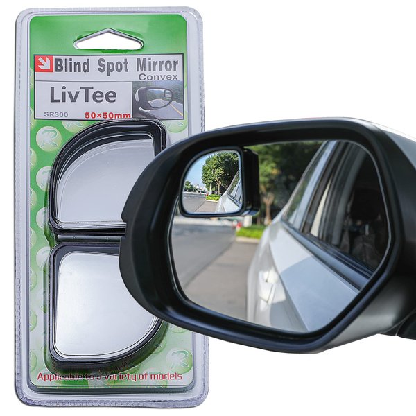 LivTee 2PCS Fan Blind Spot Mirror, HD Glass and ABS Housing Convex Wide Angle Rearview Mirror with Adjustable Stick for Universal Car, Black