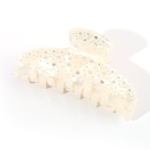 Embellished PVC Hair Claw Clip with Rhinestones for Thick Hair Women Gift, White