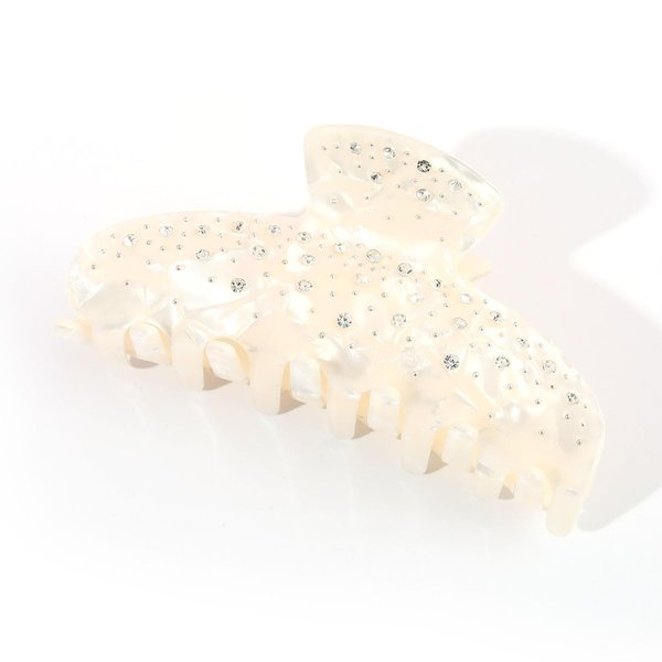 Embellished PVC Hair Claw Clip with Rhinestones for Thick Hair Women Gift, White