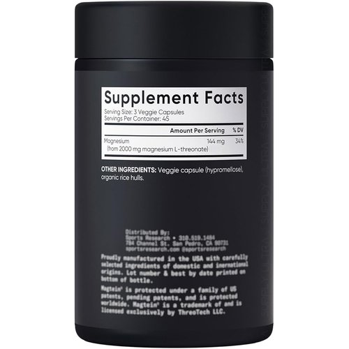 Sports_Researchs Magnesium L-Threonate 2000mg (135 Count Servings.) Advanced Brain Magnesium for Memory, Focus & Cognitive Support
