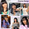 Starmo Bob Wig with Bangs Human Hair Wigs Glueless Wigs Straight Layered Bob Wigs with Bangs 4x2 Transparent Lace Bob Wigs Black for Women 14 Inch