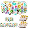 Oudain 6 Pack Donut Birthday Party Decorations 84 Inch Donut Theme Tablecovers Round Plastic Donut Table Cloth Disposable Donut Party Supplies for Birthday Parties, Baby Showers, Donut Parties
