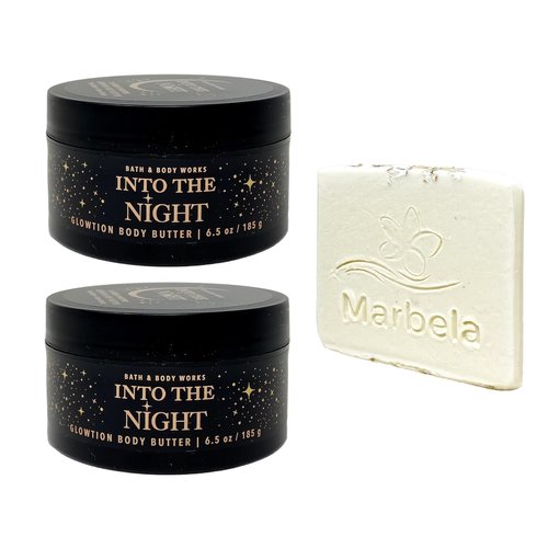 Bath & Body Works Into The Night 2 Pack Glowtion Body Butter Set with a Natural Oats Sample Soap
