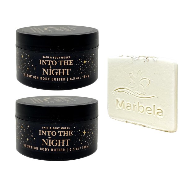 Bath & Body Works Into The Night 2 Pack Glowtion Body Butter Set with a Natural Oats Sample Soap