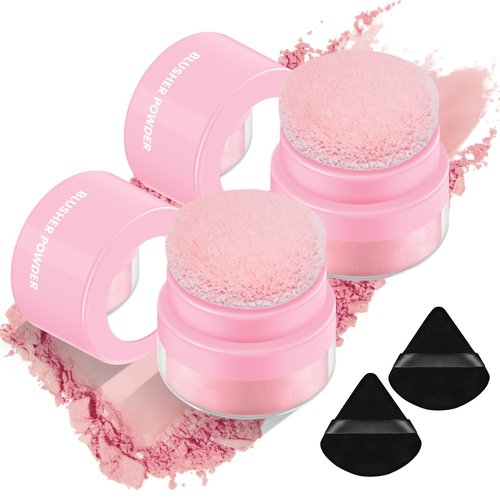 FREEORR Pink Blush Loose Face Powder, Matte Blush Powder Makeup with Mushroom Powder Puff& Mirror &Triangle Puff, Pink Face Powder Blush for Cheek, Under Eye Highlight Oil Control Soft Fine-B