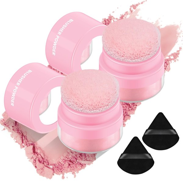 FREEORR Pink Blush Loose Face Powder, Matte Blush Powder Makeup with Mushroom Powder Puff& Mirror &Triangle Puff, Pink Face Powder Blush for Cheek, Under Eye Highlight Oil Control Soft Fine-B