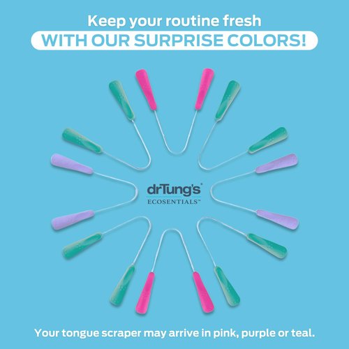 DrTung’s Stainless Steel Metal Tongue Scraper - Tongue Cleaner for Adults, Kids, Helps Freshen Breath, Easy to Use Comfort Grip Handle, Comes with Fabric Travel Pouch - 6 Pack