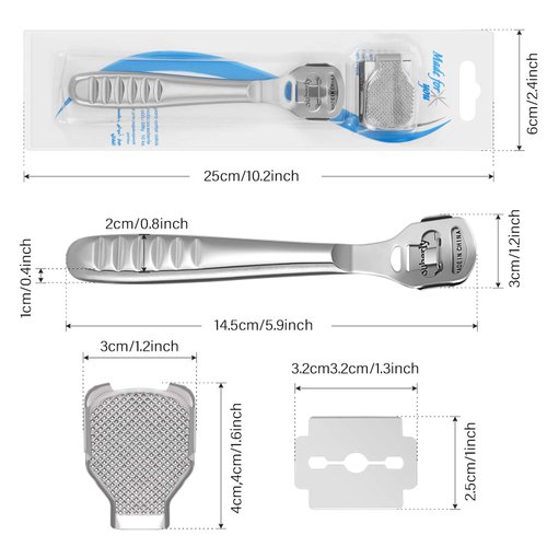 52 Pieces Callus Shaver Set, 50 Replacement Slices Blades 1 Stainless Steel Callus Shaver and 1 Foot File Head Foot Care Tools Hard Dry Skin Remover for Hand Feet
