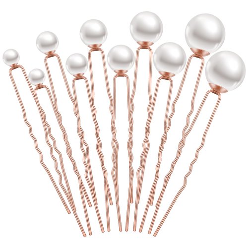 Charonle 32 Pieces Wedding Pearl Hair Pins Bridal Pearl Rhinestone Hair Pins Hair Accessories U Shape Barrette for Bride Bridesmaid Women Girls (Rose Gold)