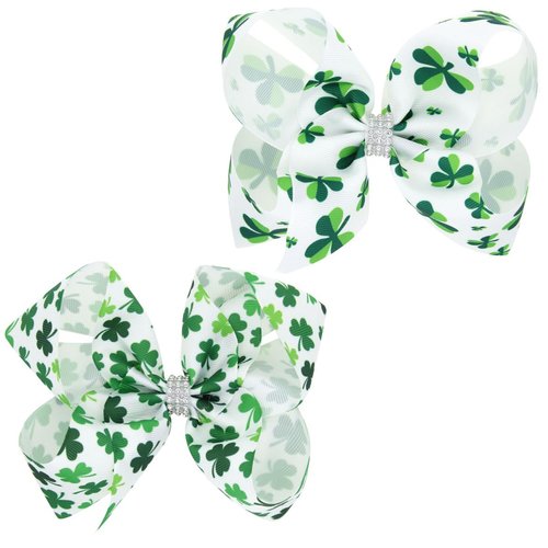 St. Patrick's Day Hair Bows Clips Irish Shamrock Clover Hair Clips Glitter Green Alligator Bow Hair Accessories Hairpin Bow Hair Barrettes for Girls Women Lucky Irish Party 2PCS