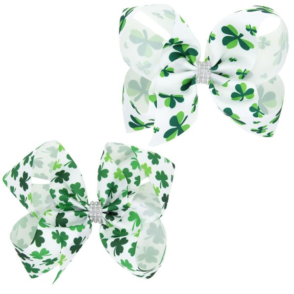 St. Patrick's Day Hair Bows Clips Irish Shamrock Clover Hair Clips Glitter Green Alligator Bow Hair Accessories Hairpin Bow Hair Barrettes for Girls Women Lucky Irish Party 2PCS