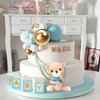 Bear Cake Toppers Mini Bear Cake Decorations Blue BABY Letter Cake Toppers Gold Blue White Pearl Ball For Baby Shower Boy Birthday Party Teddy Bear Theme Party Supplies (Blue Baby)