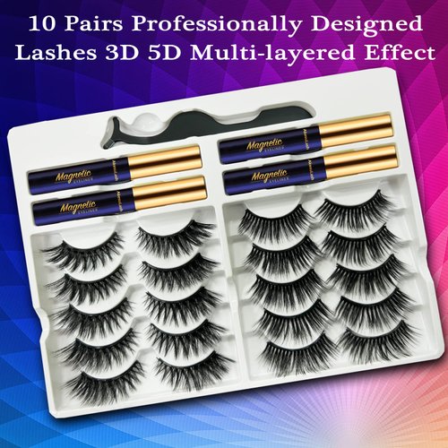 AkesuLash 3D Magnetic Eyelashes With Eyeliner Kit - Magnetic Lashes Natural Looking - 10 Pairs Reusable Magnetic Eyelash Kit with Applicator - Easy to Apply