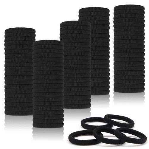 100PCS Black Hair Ties for Women Girls, 4cm in Diameter Regular Seamless Thick Black Hair Band, E...