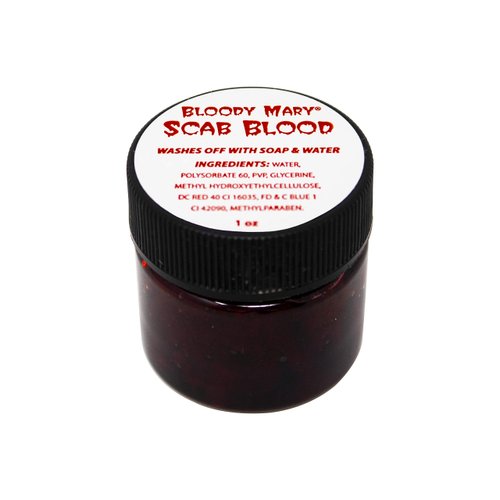 BLOODY MARY Fake SCAB Blood Make Up Body Paint - 1 oz small - For Cosplay, Horror Costume, Theater Blood, Vampire Accessories, Scary Things - Skin Friendly Washable Looks Realistic Thick Blood