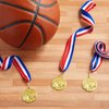 Juvale 12 Pack Basketball Medals for Kids and Adults, Team Participation Trophies, Awards, Party Favors, Red, White, and Blue Stripes 15.5" Ribbon (2 in, Metal, Gold)