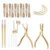 Glamordove Hair Extension Tool Kit Stainless Steel Pliers Micro Beads Remover Hook Looper Hair Gripper Sectioning Clips Wefting Sewing Salon Barber Accessories (Gold)