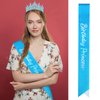 CAVETEE Princess Crown and Birthday Princess Sash,Blue Birthday Tiara With Glitter Sash for Princess Party Decorations Happy Birthday Accessories Birthday Crown and Tiara for Women Girls