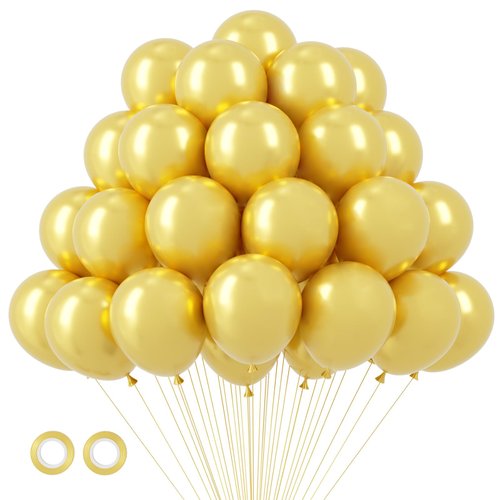 Voircoloria 105pcs Metallic Gold Balloons 12inch Party Latex Balloons for Birthday Graduation Baby Shower Wedding Anniversary New Year Party Decorations