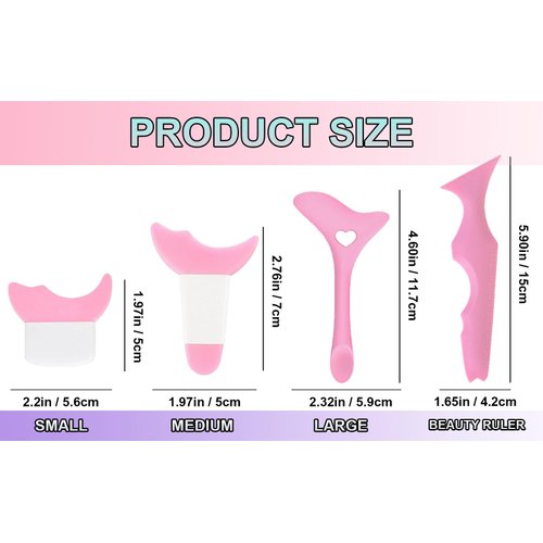 YRAKOZIN Multifunctional Eyeliner Stencils [4 PCS], Eye Makeup Tool Set[Wing Eyeliner Aid + Silicone Beauty Ruler] as Eyelash Shield/Eyebrow Shaping/Jaw Line/Lip Line for Beginners (Pink)