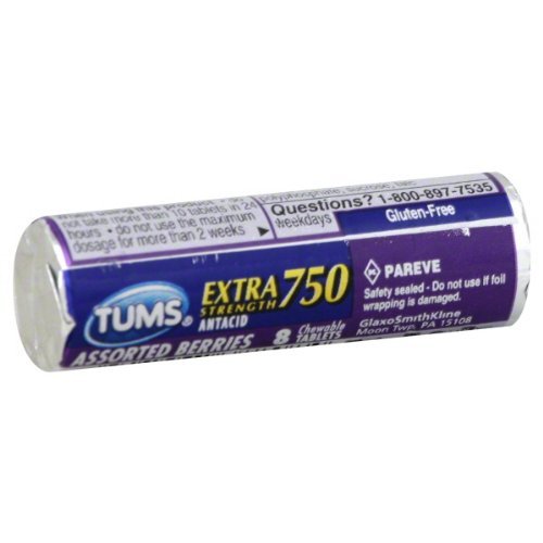 Tums Extra Strength 750 Antacid with Calcium Supplement Calcium Rich Assorted Berries Flavored - 24 Pocket Size Rolls of 8 Chewable Tablets Each Roll (192 Chewable Tablets Total)