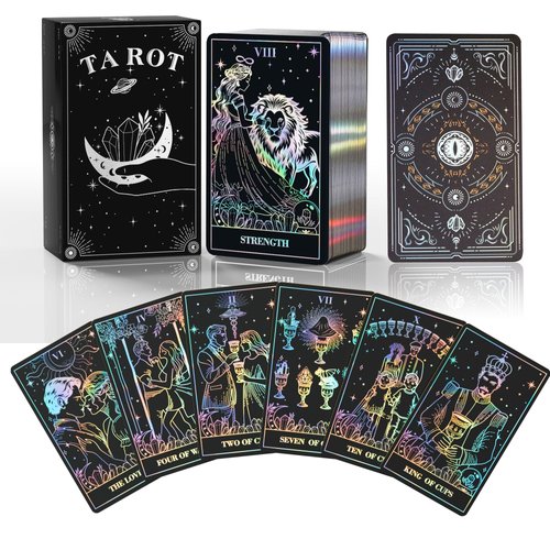 WJPC Silver Foil Edge Tarot Cards with Guide Book Set&Gift Box for Beginner& Expert. Original Design Tarot Cards Decks