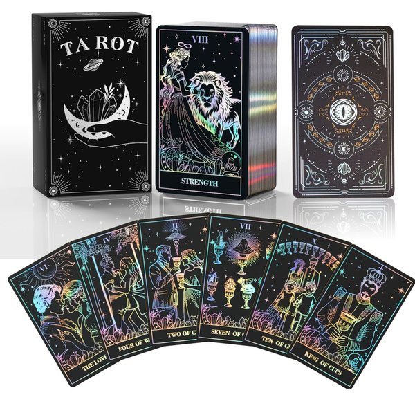 WJPC Silver Foil Edge Tarot Cards with Guide Book Set&Gift Box for Beginner& Expert. Original Design Tarot Cards Decks