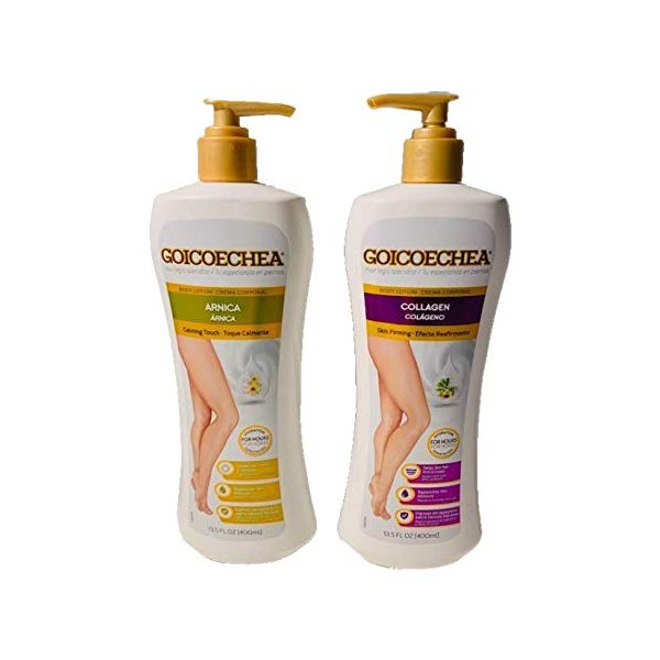Goicoechea Body Lotion for Legs Healthy Skin Set Skincare Set with Collagen Colageno & Arnica, Skin Firming, Calming Touch Lotion (Crema Arnica Toque Calmante & Colageno Efecto Reafirmante) (Set of 2)