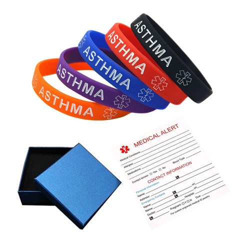Lyndong 5 Pack Asthma Silicone Medical Alert Emergency Bracelet Wristbands (Asthma)