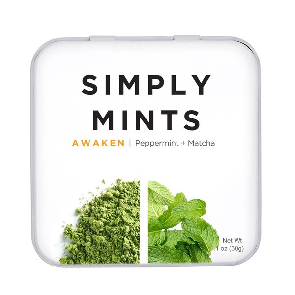 Simply Mints | Breath Mints- Awaken (Caffeine + Peppermint + Matcha) | Pack of Six (180 Pieces Total) | Breath Freshening + Aspartame-Free + non-GMO