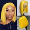 Smartinnov Lace Bob Wigs Yellow Virgin Human Hair 13x4 Lace Frontal 180% Density Wig Pre Plucked 12inch Middle Part Straight Lace front Bob Bleach Knot with Baby Hair Yellow Bob Wig