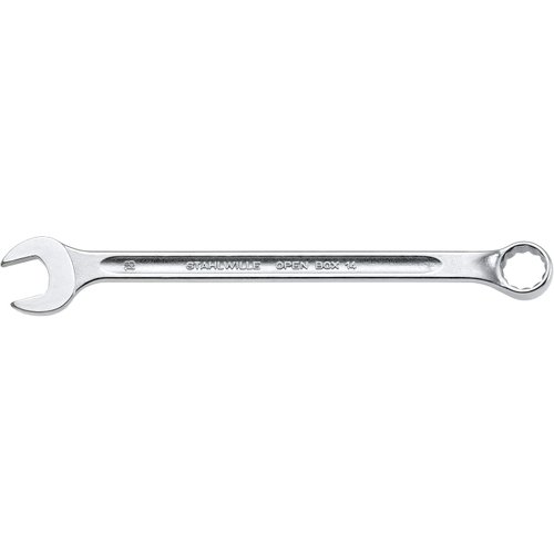 Stahlwille 40101313 Combination Wrench, Open-Box, Long, Size 13mm, 10 Degrees Ring End Angle, Made of Chrome Alloy Steel & Chrome Plated, Drop-forged & Hardened, L. 195mm