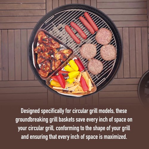 BBQ Grill Basket for Kettle Grills The Kettle Grill Accessories for Outdoor Grill Set Includes 2 stainless steel grilling baskets & ClipOn Handle Designed for 18 Kettle Grill Models a Perfect
