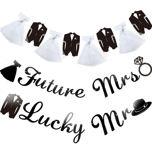 Future Mrs & Lucky Mr Banner for Bridal Shower Decorations, Wedding Dress Banner, Bride banner, Bridal Shower Banner, Just Married Banner for The Bride Bachelorette Engagement Party Supplies