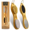 ICDI ICANdOIT Natural Bamboo Foot File Callus Remover-Multi Purpose 4 in 1 Feet Pedicure Kit with Foot Care Boar Bristle Brush,Pumice Stone,Foot Rasp,Sand Paper