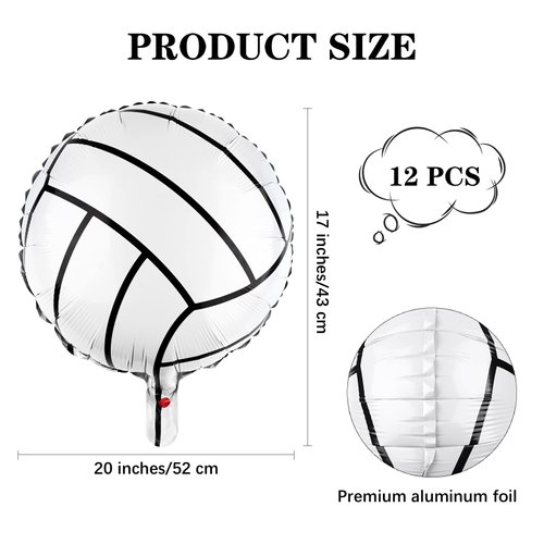 durony 12 Pieces 20 Inches Volleyball Balloons Foil Mylar Volleyball Balloons Aluminum Foil Balloons for Birthday Volleyball Party Supplies Sports Banquet Party Decorations