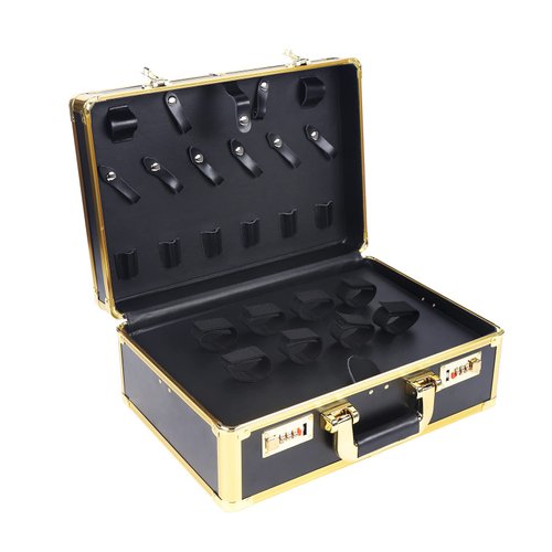 Professional Barber Case,Hairdressing Kit,Beauty Salon Tool Kits,Metal Barber Tool Box with Code Lock for Clippers Trimmers Scissors Organizer (Gold)