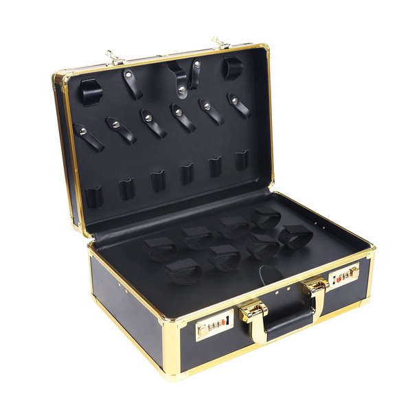 Professional Barber Case,Hairdressing Kit,Beauty Salon Tool Kits,Metal Barber Tool Box with Code Lock for Clippers Trimmers Scissors Organizer (Gold)