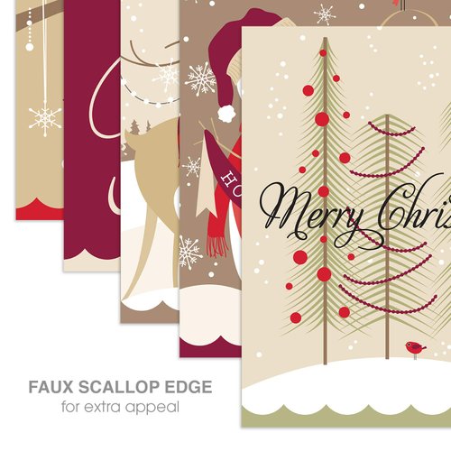 Whimsical Holiday Cards / 25 Holiday Cards With White Envelopes / 5 Winter Seasonal Designs / 4 5/8" x 6 1/4" Holiday Greeting Cards