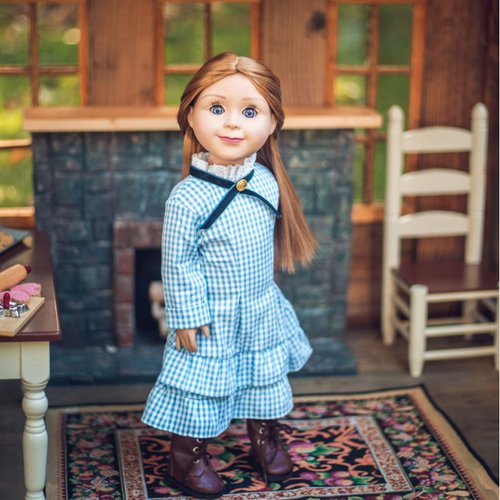 THE QUEEN'S TREASURES 18 Inch Doll Clothes, Little House on The Prairie Authentic Laura & Mary Ingalls Blue Check Dress Outfit, Compatible for Use with American Girl Dolls