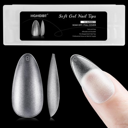 HGHDBT Medium Almond Nail Tips - 300pcs Upgraded Matte Soft Gel X Nail Tips Full Cover Acrylic Na...