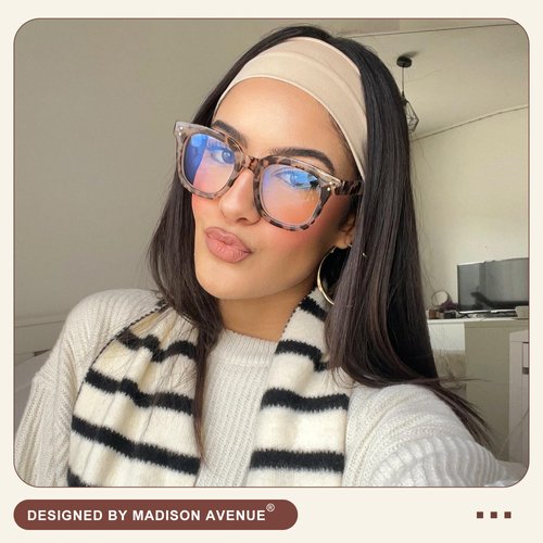 Madison Avenue Blue Light Blocking Glasses Oversized Fashion Blue Light Glasses for Women Anti Eyestrain & UV Protection Computer Eyeglasses (Grey Demi)