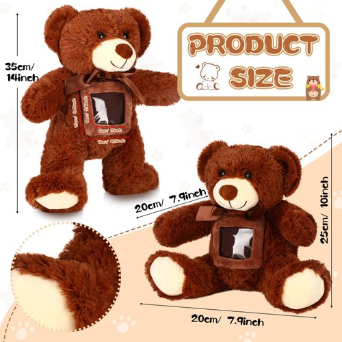 Libima 14 Inch Remembrance Bear Plush Stuffed Animal with Recorder Soft Doll Fabric Animal Toy with a Picture Frame for Baby Shower Wedding Birthday Gift (Dark Brown, 14 Inch)